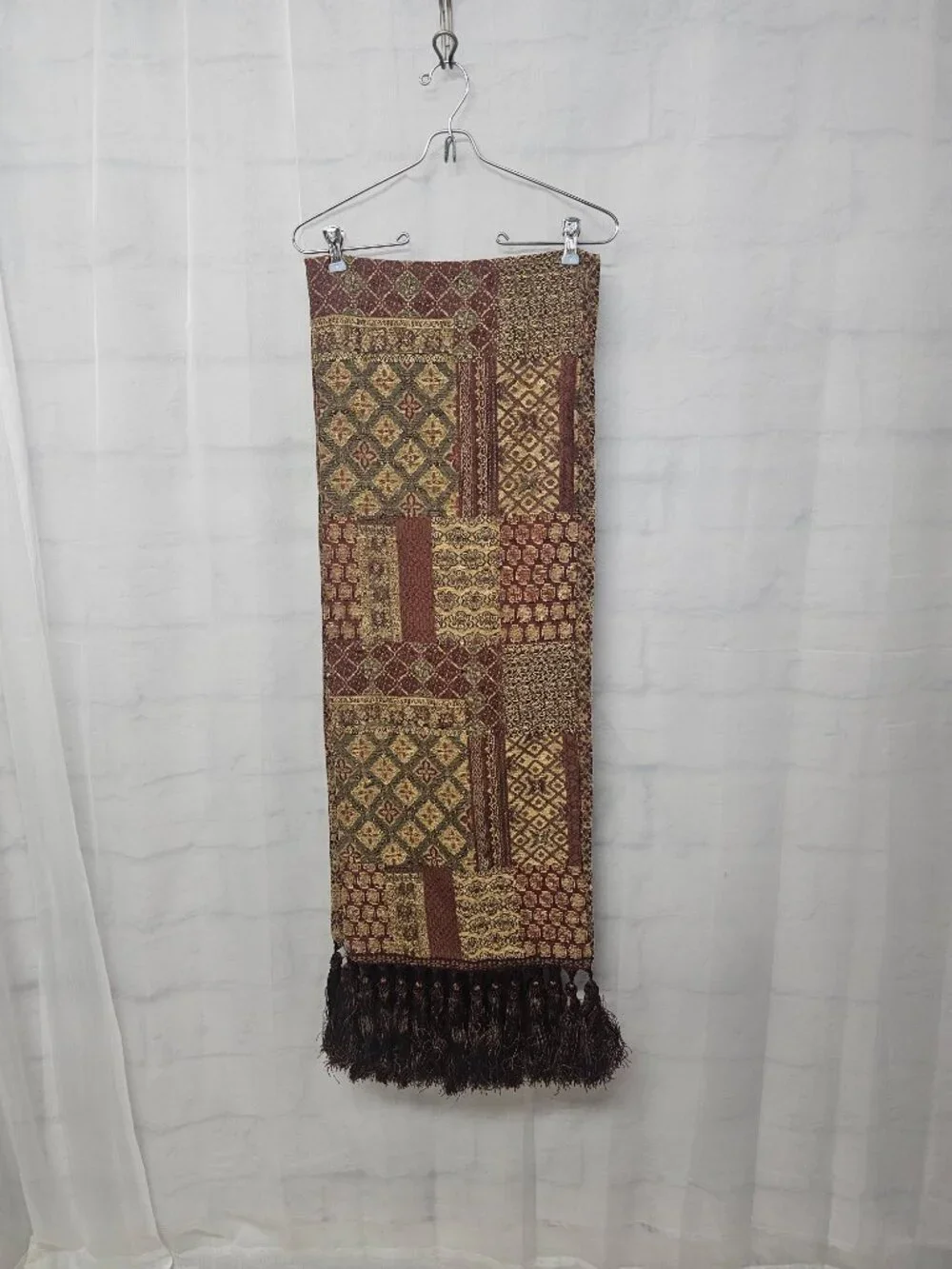 Unbranded Table Runner Rust Green Tassels Tapestry Patchwork Tuscan 14